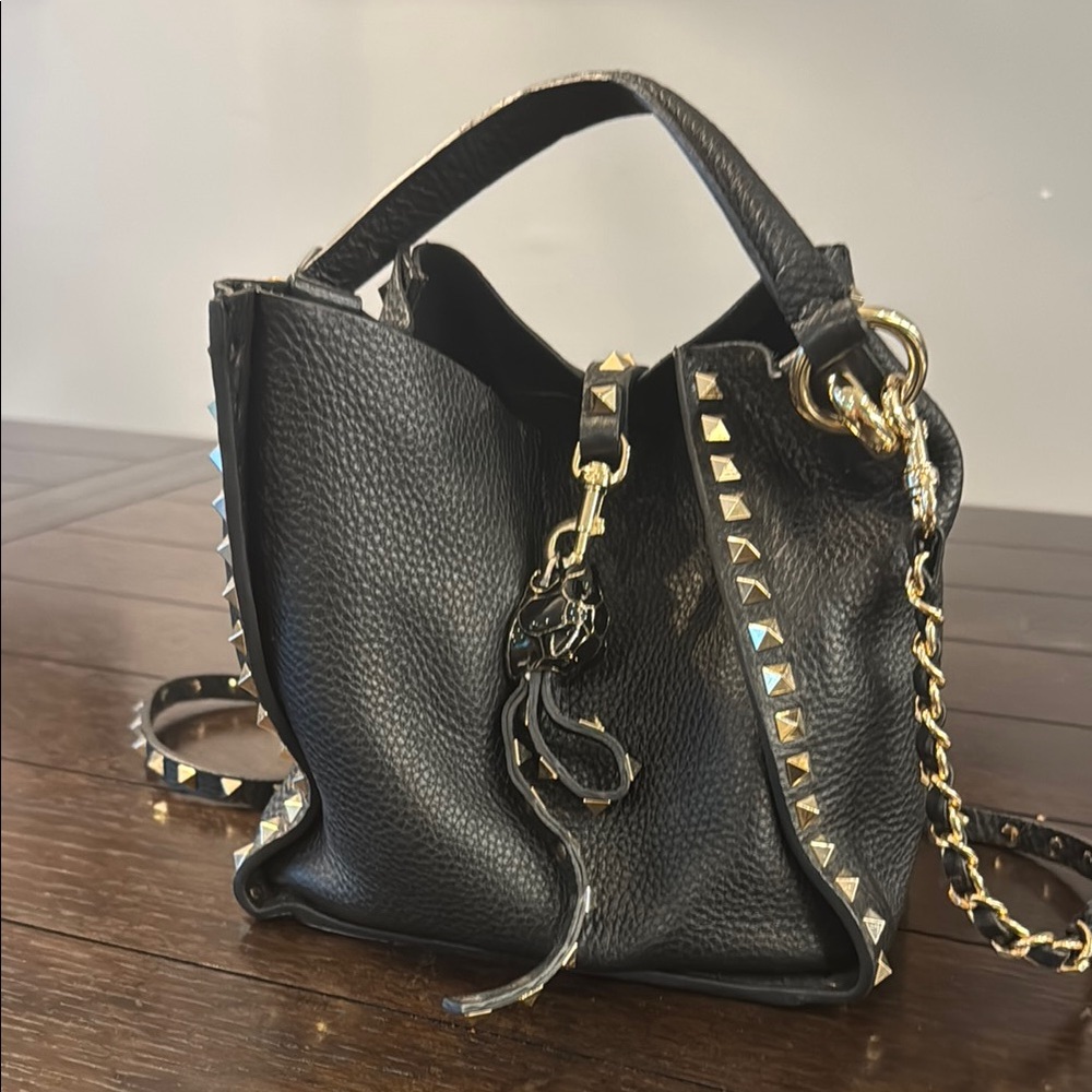 Black Stud-Trim Leather Shoulder Bag